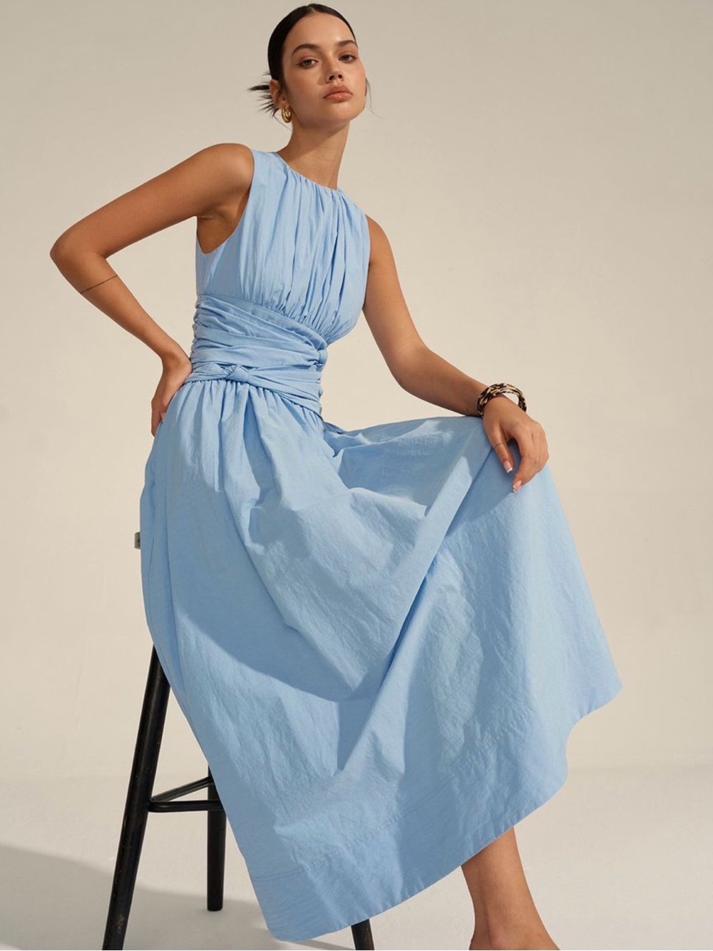 Commense Pale Blue Sleeveless Midi Dress